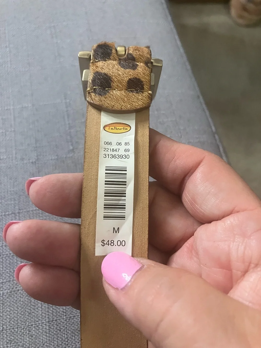 Talbots Leopard Spot Calf Hair Belt in Tan and Black with Gold-Tone D-Ring